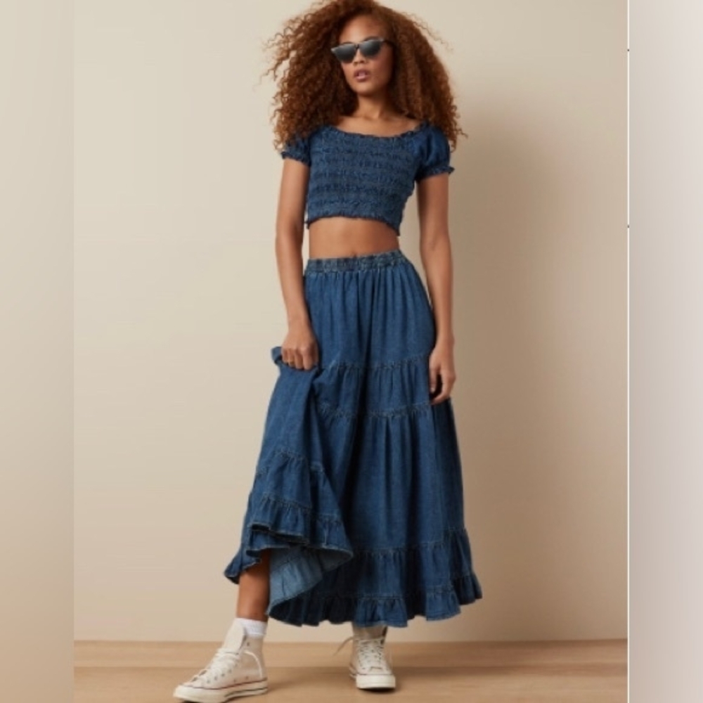 AE: Denim Tiered Maxi Ruffle Skirt